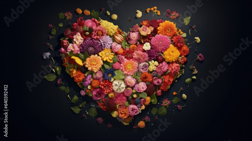 Generative AI, heart shaped flower bed, valentine's day card, love, romance, bloom, passion, petals, bloom, space for text, symbol