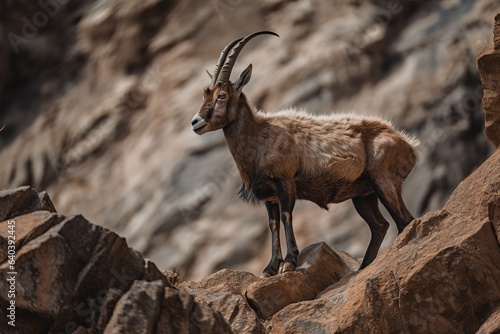 Walia ibex  Capra walie  rare endemic mountain animal in the nature habitat. Generative AI