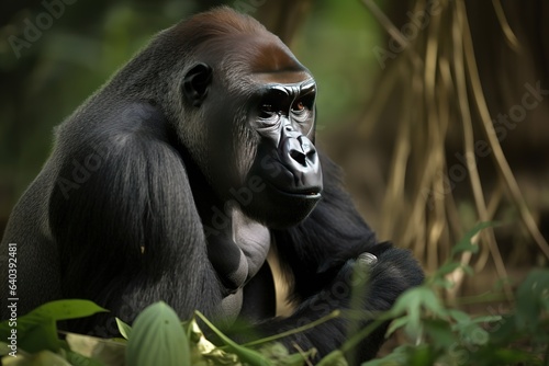 Portrait of a Western Lowland Gorilla. Generative AI © Create image