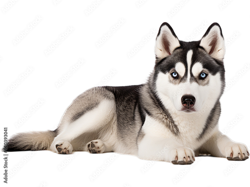 Siberian Husky Sitting Alert, No Background