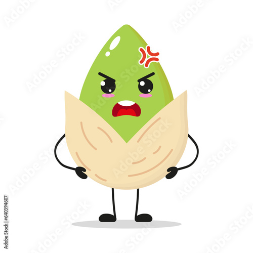 Cute angry pistachio character. Funny mad fruit cartoon emoticon in flat style. pistachio emoji vector illustration