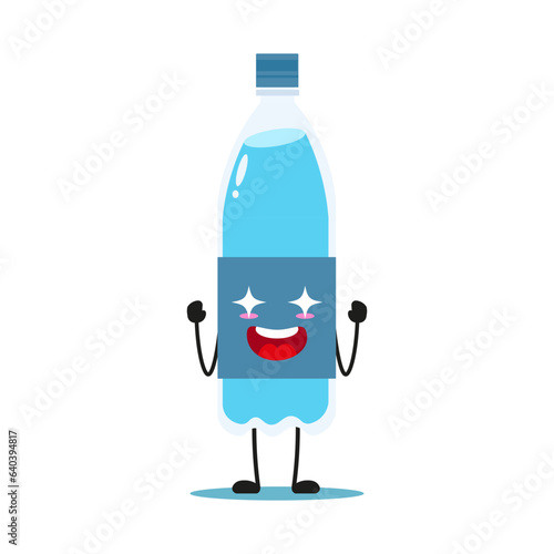 Cute excited bottle of water character. Funny electrifying mineral water cartoon emoticon in flat style. water bottle vector illustration