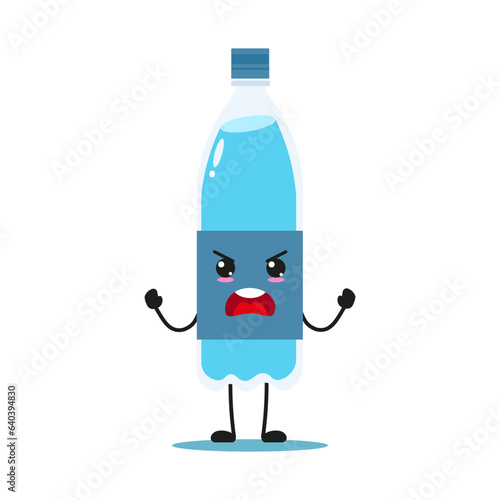 Cute furious bottle of water character. Temperament mineral water cartoon emoticon in flat style. water bottle vector illustration