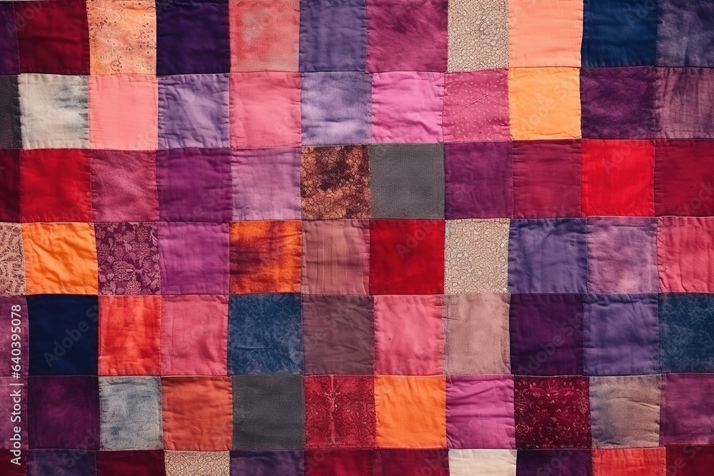 Colorful patchwork quilt as background, closeup of photo - obrazy, fototapety, plakaty 