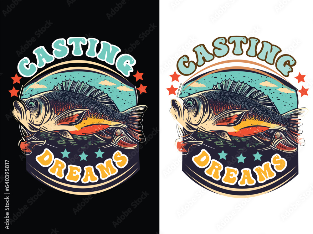 Obraz premium Fishing vintage art with modern vector illustration