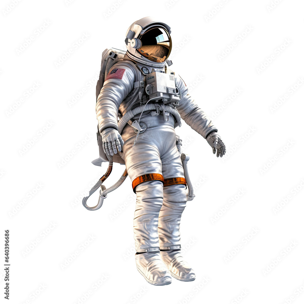 3D character of an astronaut in space on transparent background