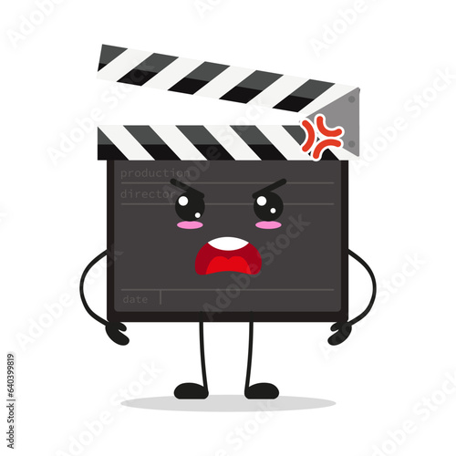 Cute angry clapper board character. Funny mad slate board cartoon emoticon in flat style. clapper board vector illustration