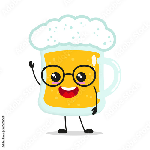 Wallpaper Mural Cute happy glass of beer character wear eyeglasses. Smiling and greet drink cartoon emoticon in flat style. beer vector illustration Torontodigital.ca