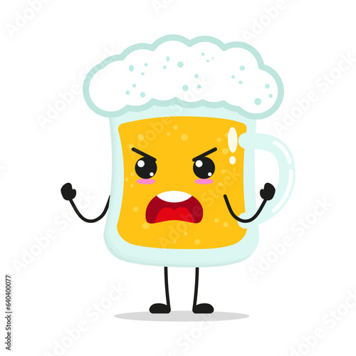 Cute furious glass of beer character. Temperament drink cartoon emoticon in flat style. beer vector illustration