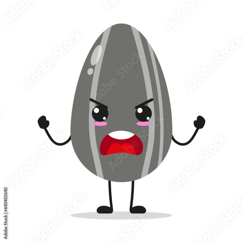 Cute furious sunflower seed. Temperament food cartoon emoticon in flat style. nut vector illustration