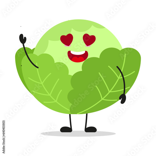 Cute happy cabbage character. Funny fall in love vegetable cartoon emoticon in flat style. garbage vector illustration