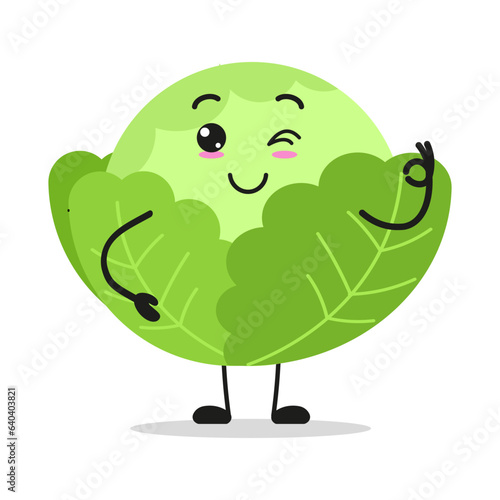 Cute happy cabbage character. Funny smiling and wink vegetable cartoon emoticon in flat style. garbage vector illustration