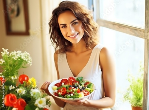 Beautiful girl with healthy food