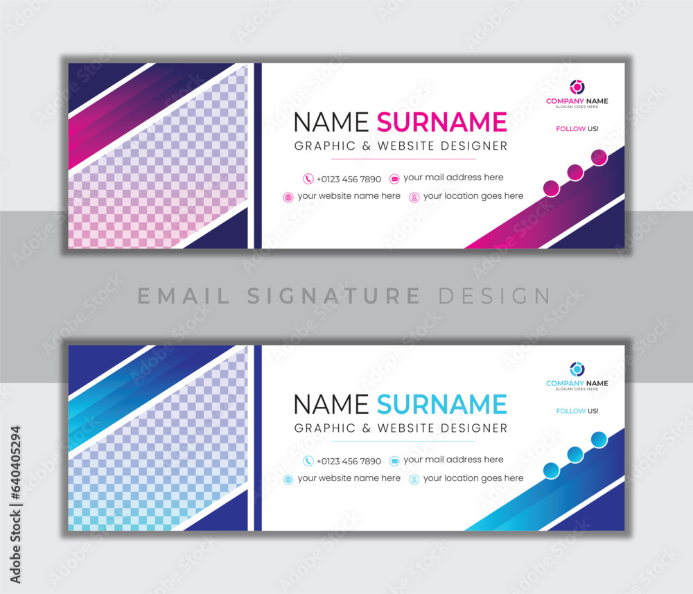 Pink and blue color, minimal and modern email signature design for electronic marketing and advertising. sale 2 different gradient color trending set with clean mockup 2023 and 2024. Pink and blue color, minimal and modern email signature design for electronic marketing and advertising. sale 2 different gradient color trending set with clean mockup 2023 and 2024.
