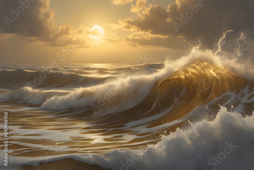 clouds over the sea, Shimmering golden waves, ultra HD realism, vivid and detailed colors, highly defined -Generative Ai