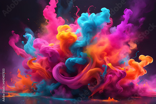 Multicolored neon smoke and ink create a bewitching 3D scene