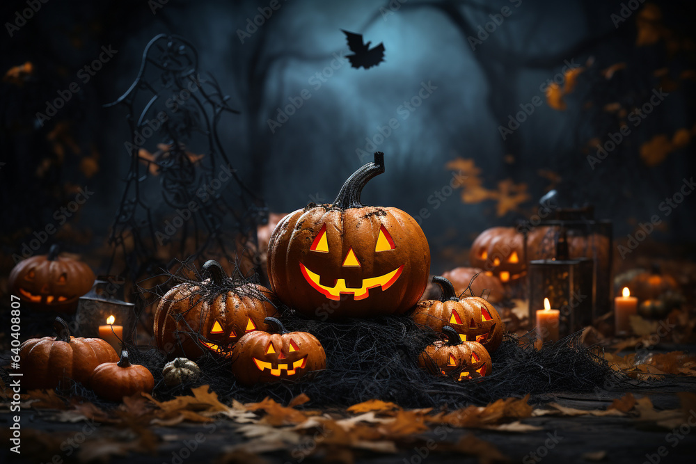 Halloween. The souls of the dead returned to their homes. Pumpkins, witches, skeletons, sorceresses, spirits of the dead, dark night, candies, scary, candles Halloween. The souls of the dead returned to their homes. Pumpkins, witches, skeletons, sorceresses, spirits of the dead, dark night, candies, scary, candles