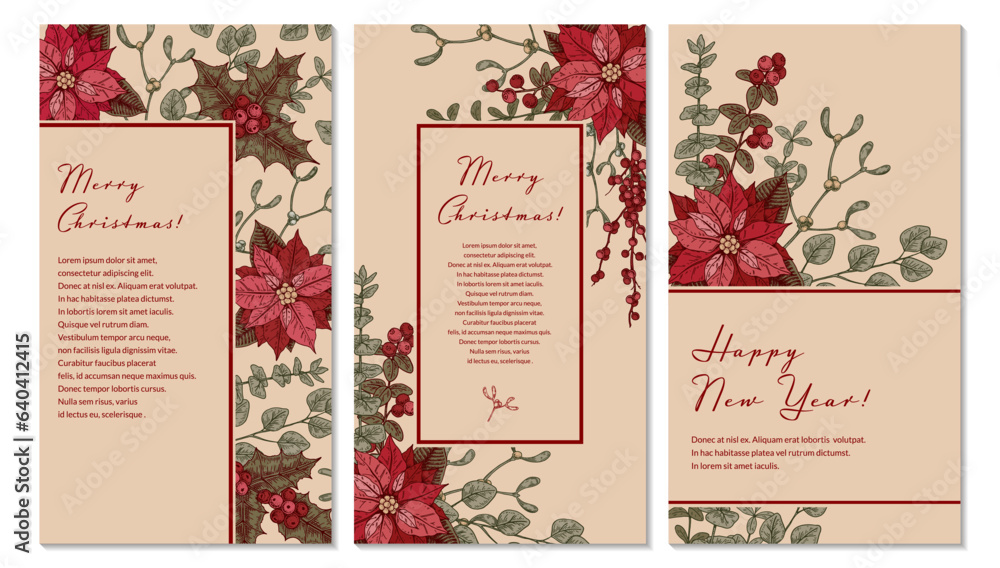 Merry Christmas and Happy New Year vertical greeting card pack with ...