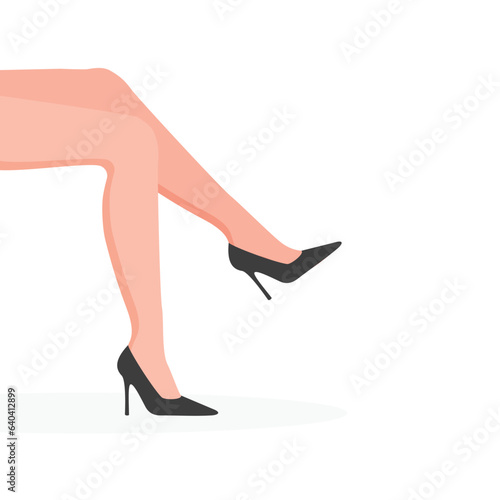 Smooth beautiful woman leg. Beauty salon poster and laser hair removal. Female legs in a high black heels. Vector illustration.