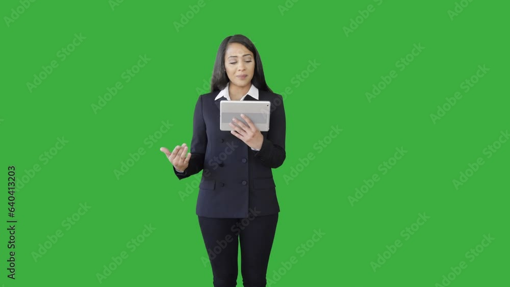 Portrait of Young Woman in Suit Isolated on Green Screen Background Portrait of Young Woman in Suit Isolated on Green Screen Background