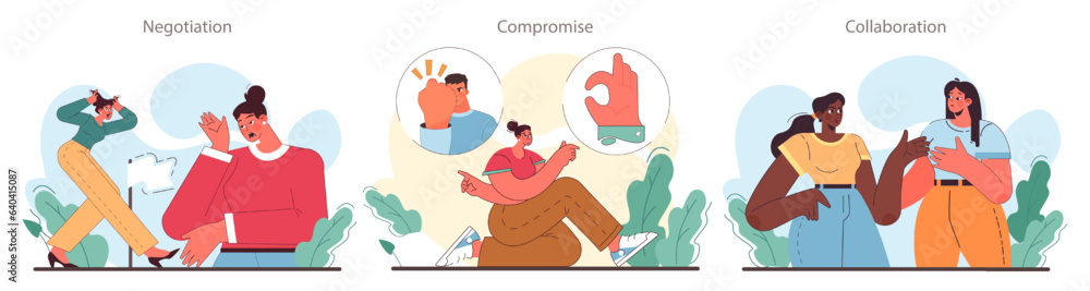 Soft skill development set. Conflict resolution skill. Person resolve Soft skill development set. Conflict resolution skill. Person resolve