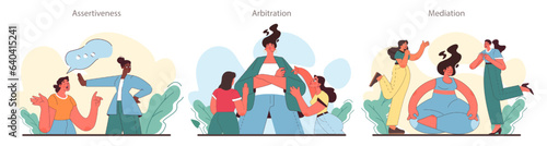 Soft skill development set. Conflict resolution skill. Person resolve