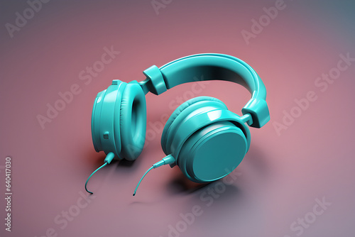 3D rendering of gaming headphones icon on a teal background with space for text
