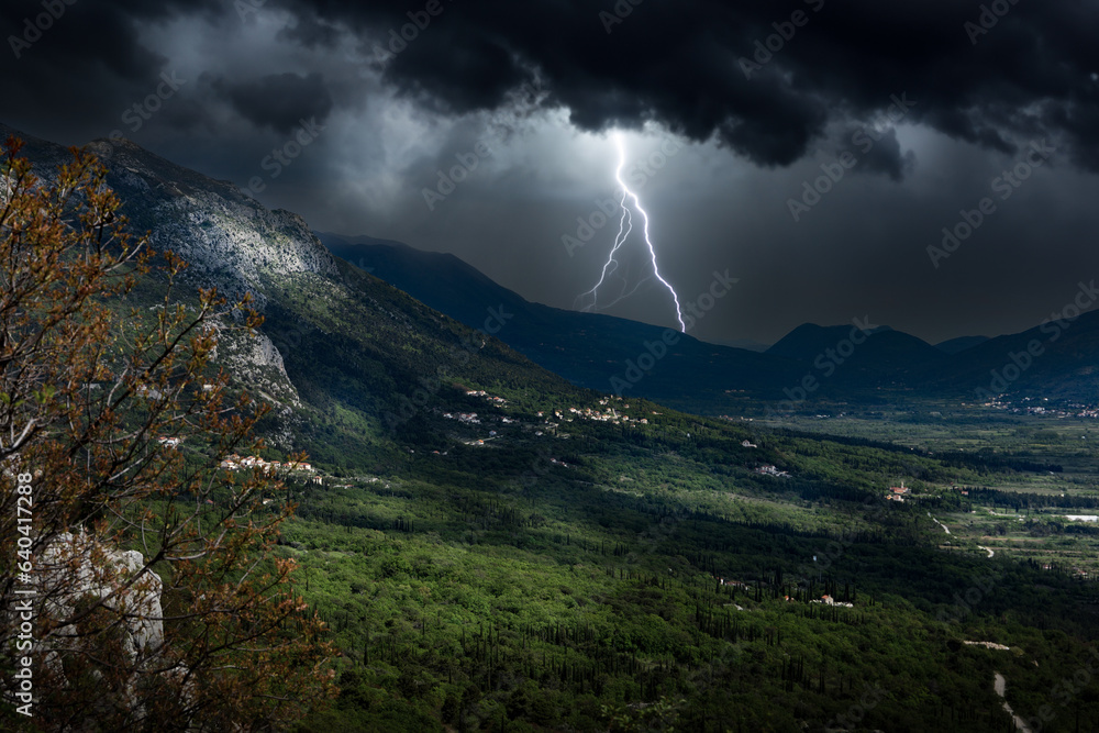 Lightning strike in the mountains.