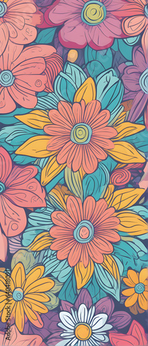 seamless pattern with flowers, A seamless pattern adorned with an assortment of diverse and colorful flowers, creating a vibrant background -Generative Ai