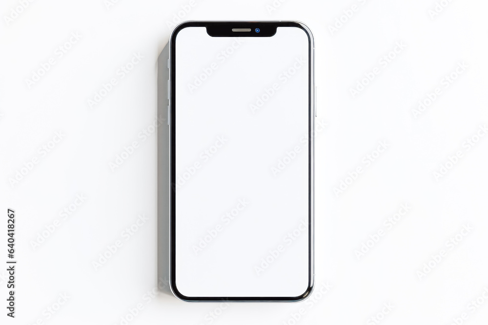 Smartphone mockup model on white background. Front view of white screen on phone mockup and white background. Smartphone mockup model on white background. Front view of white screen on phone mockup and white background.