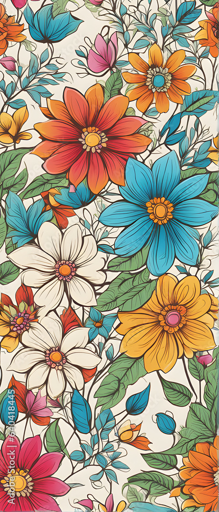flowers background, An array of diverse and colorful flowers on a seamless patterned background, exuding vibrancy -Generative Ai