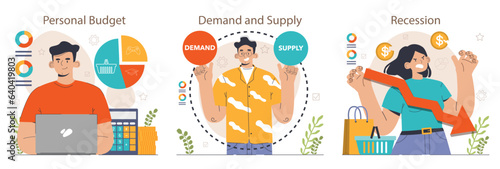 Economics set. Global financial system. Macroeconomics functioning