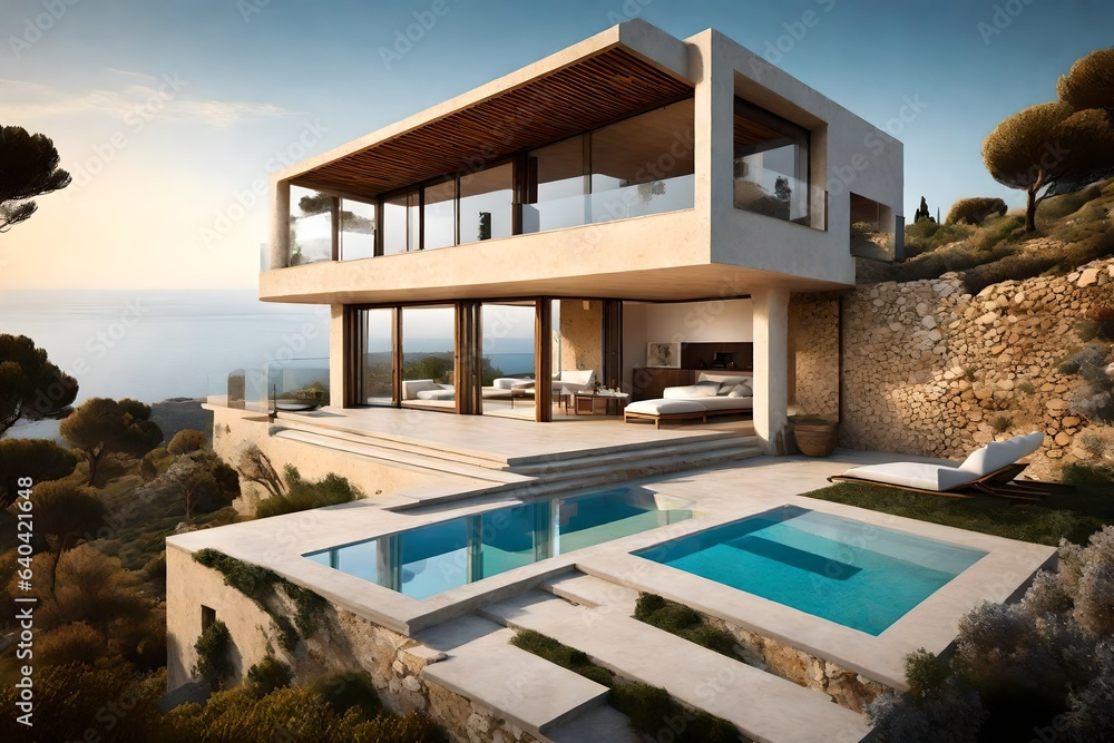 Fototapeta premium A Mediterranean villa overlooking the sea