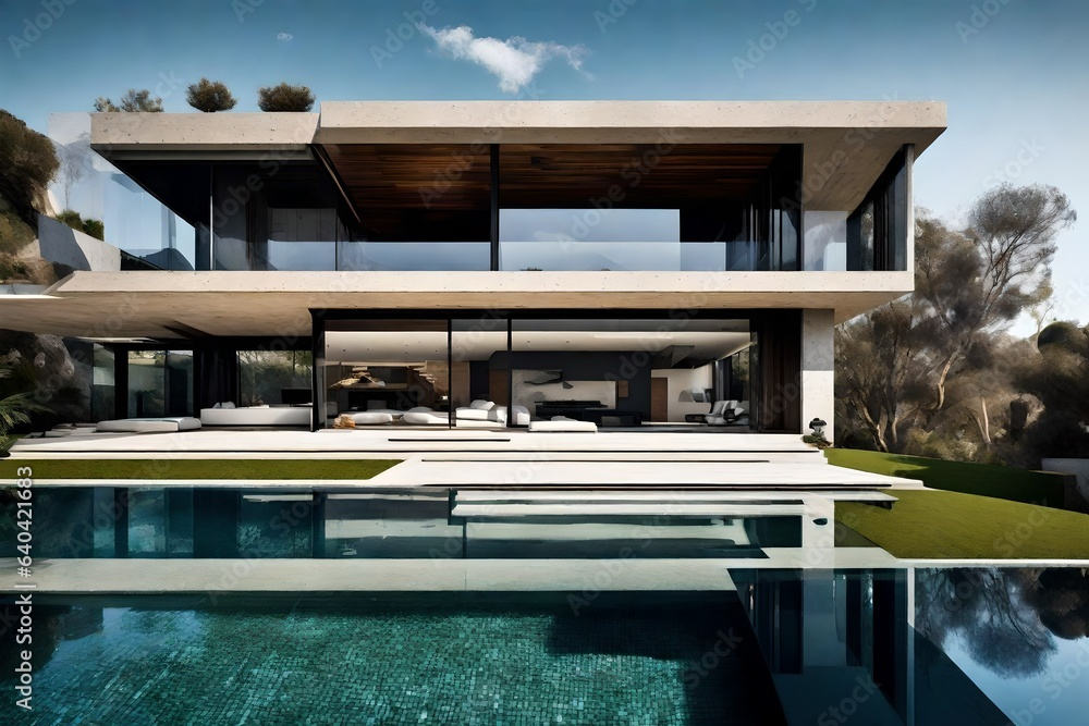 Fototapeta premium A modernist mansion with a stunning infinity pool