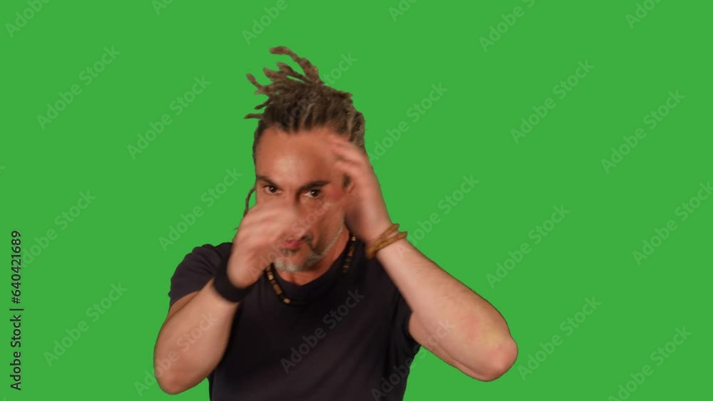 Male Fighter Doing Fight Boxing Practice Training Isolated on Green Screen Male Fighter Doing Fight Boxing Practice Training Isolated on Green Screen