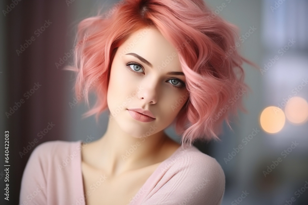 Woman glamour female young style face pink model beauty portrait fashion hair