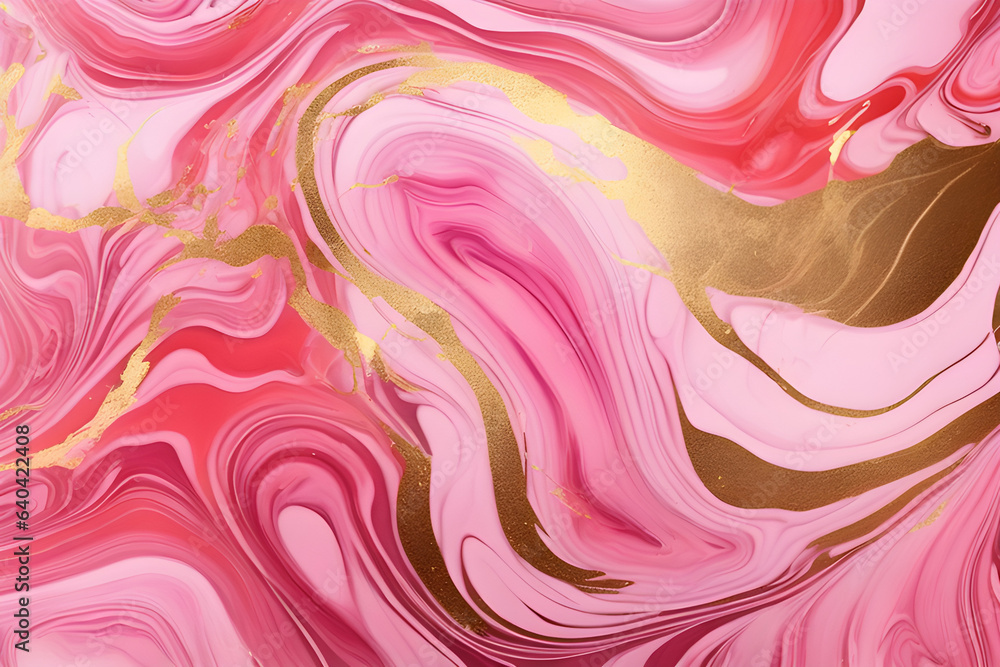 The abstract marbling background is adorned with a beautiful blend of pink, coral, and gold