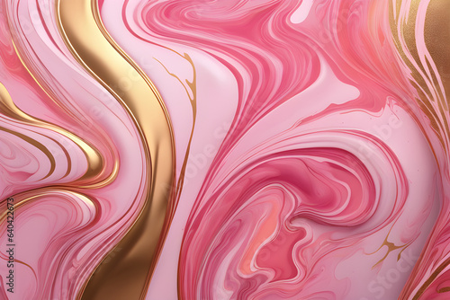An abstract marbling background features stunning pink and coral colors with a touch of gold powder.
