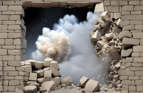 Dramatic Stone Wall Explosion with Debris