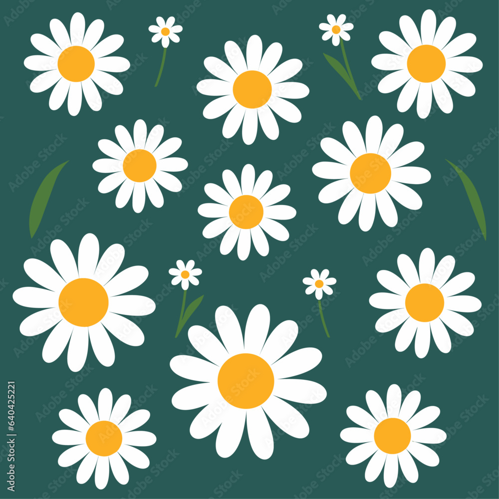 Various White Daises Cartoon Illustration Set: Exploring Spring Vibes through Diverse Hand-Drawn Elements, Seamless Patterns, and White Camomiles. Various White Daises Cartoon Illustration Set: Exploring Spring Vibes through Diverse Hand-Drawn Elements, Seamless Patterns, and White Camomiles.