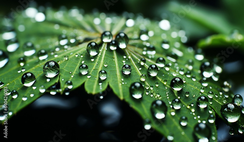 Tree leaves with dew drops. AI generated