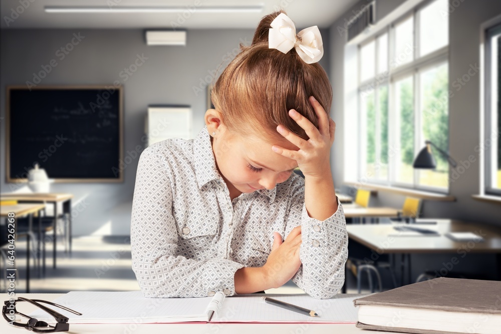 Young elementary school female student in the classroom, AI generated image Young elementary school female student in the classroom, AI generated image