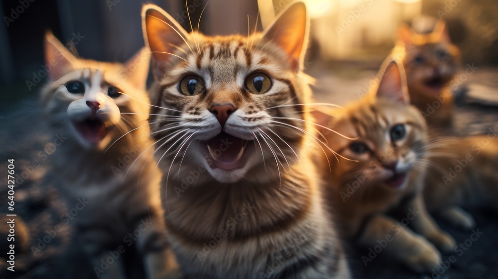 Car selfieof a group of cats standing together