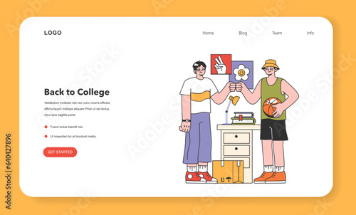 College roommates web banner or landing page. Student living and hanging