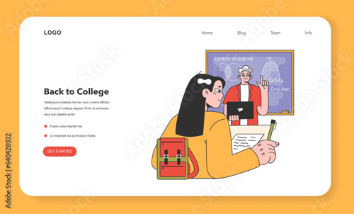 College or university student web banner or landing page. Character