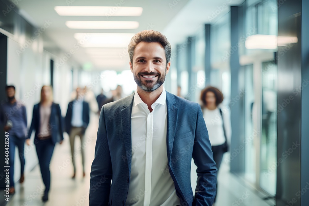 The man continues walking and is joined by a diverse group of colleagues in the office, symbolizing unity and shared vision towards the future. generative AI The man continues walking and is joined by a diverse group of colleagues in the office, symbolizing unity and shared vision towards the future. generative AI