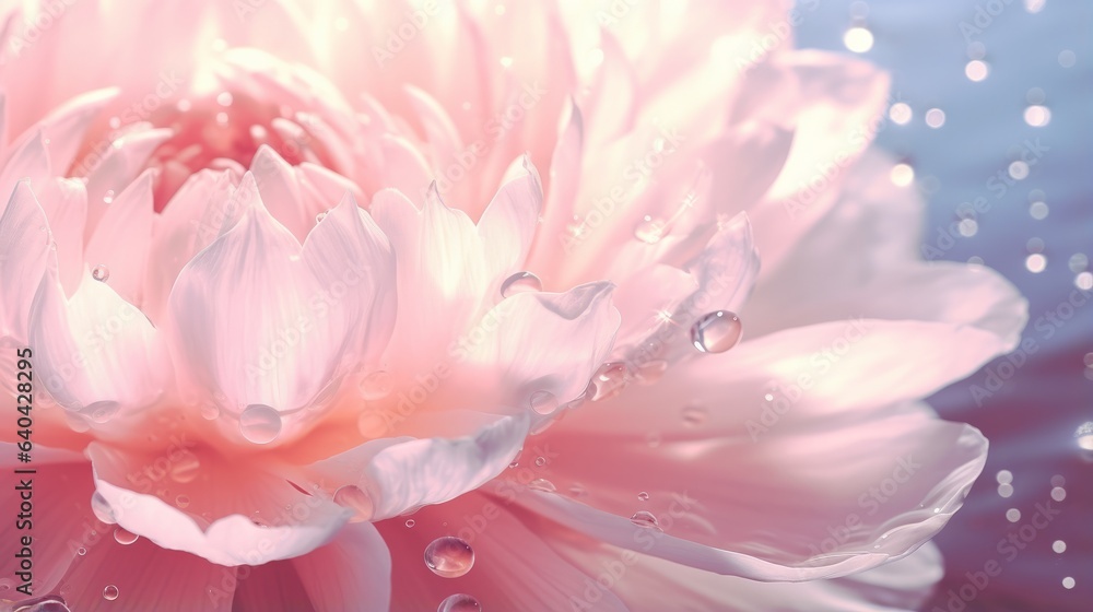 Photo of a vibrant pink flower with glistening water droplets