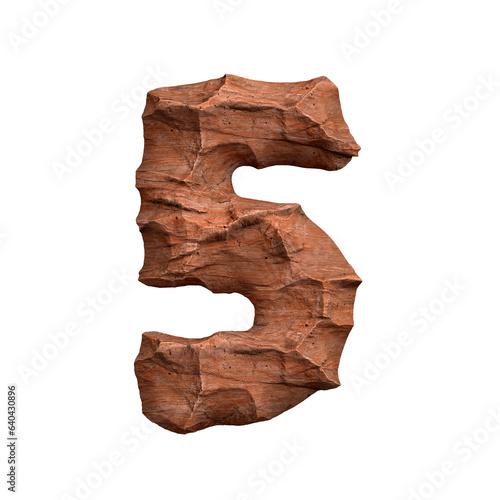 Desert sandstone number 5 - 3d red rock digit - Suitable for Arizona, geology or desert related subjects