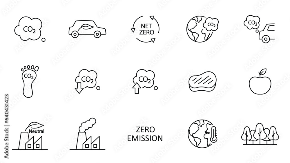 Icon collection with zero emission symbol concept. greenhouse gas