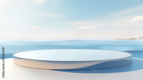 Empty white plate on a clean blue table setting